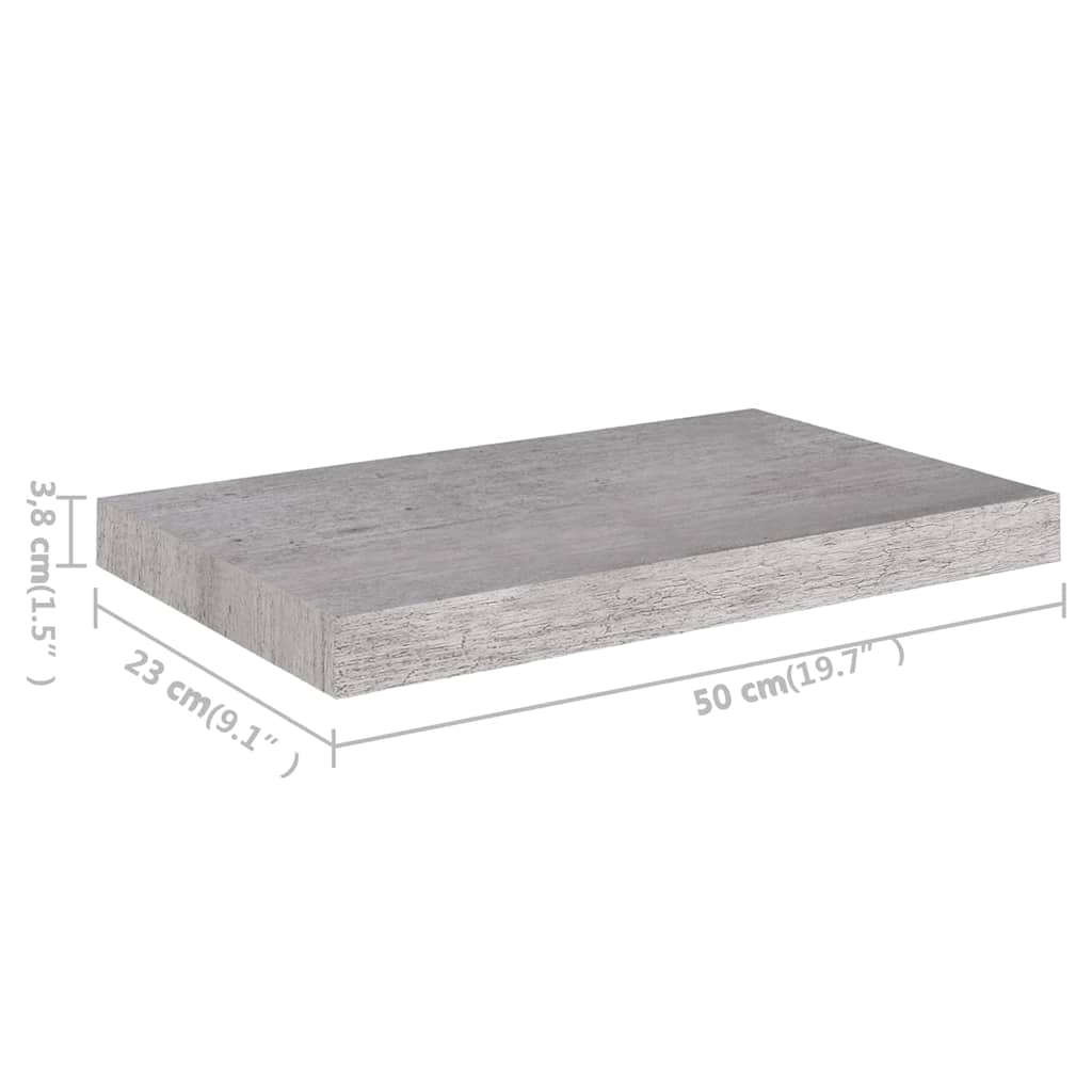 Plutajuća zidna polica siva boja betona 50 x 23 x 3,8 cm MDF