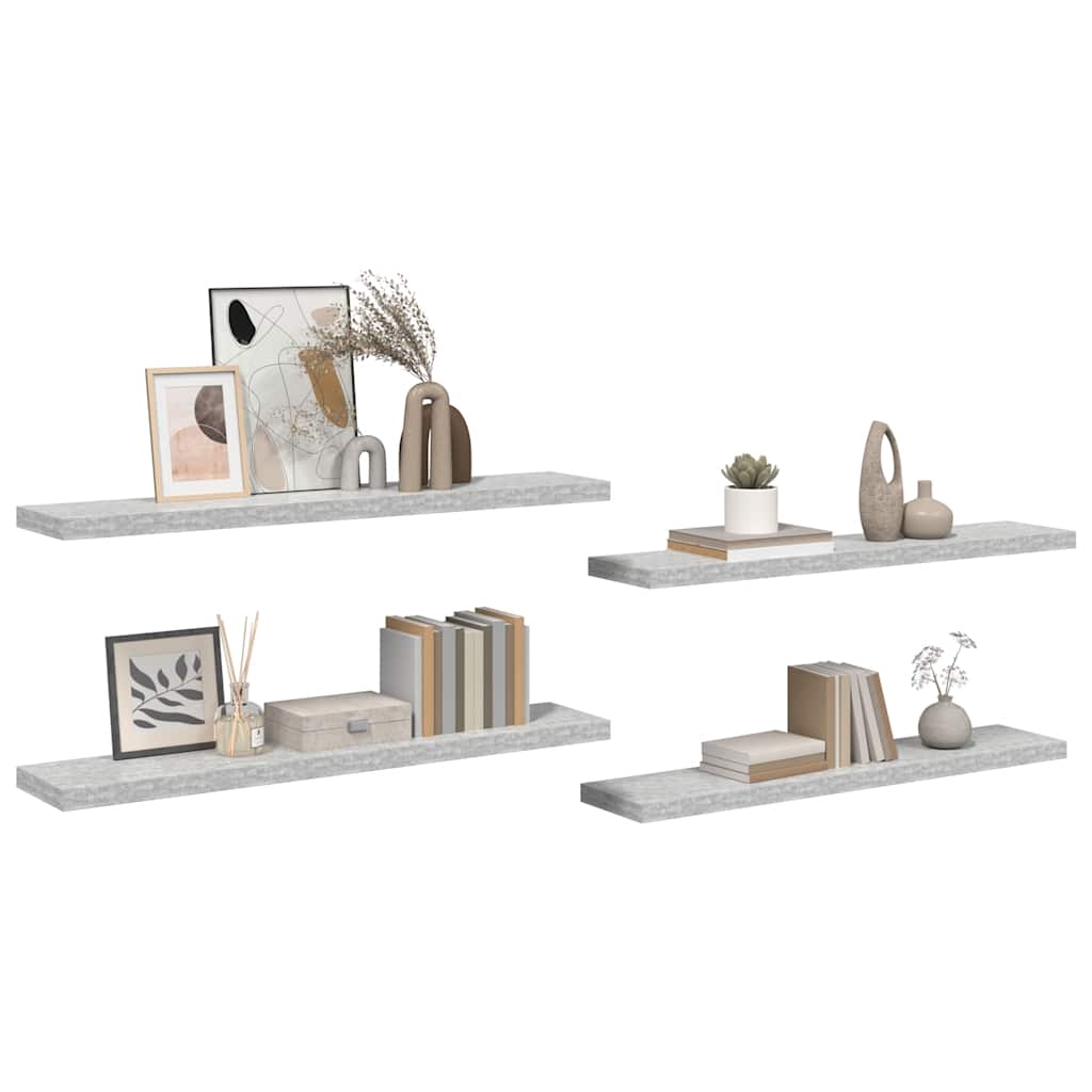 Plutajuće zidne police 4 kom boja betona 120x23,5x3,8 cm MDF