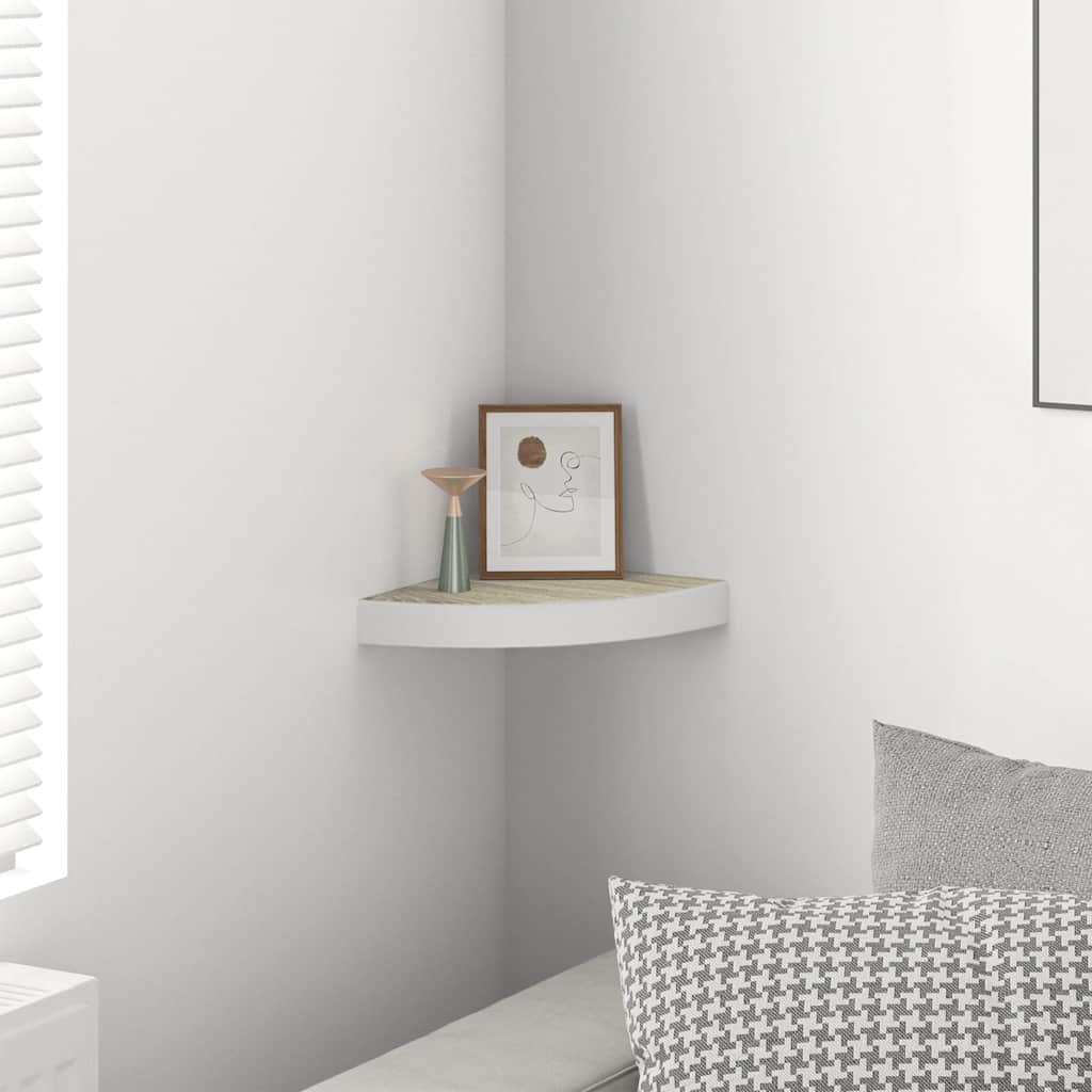 Kutna zidna polica boja hrasta i bijela 25 x 25 x 3,8 cm MDF