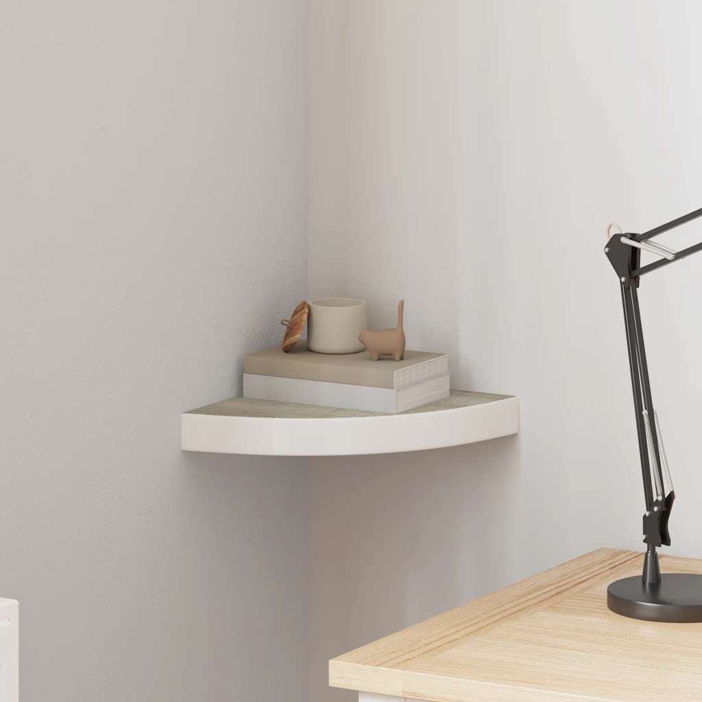 Kutna zidna polica boja hrasta i bijela 25 x 25 x 3,8 cm MDF