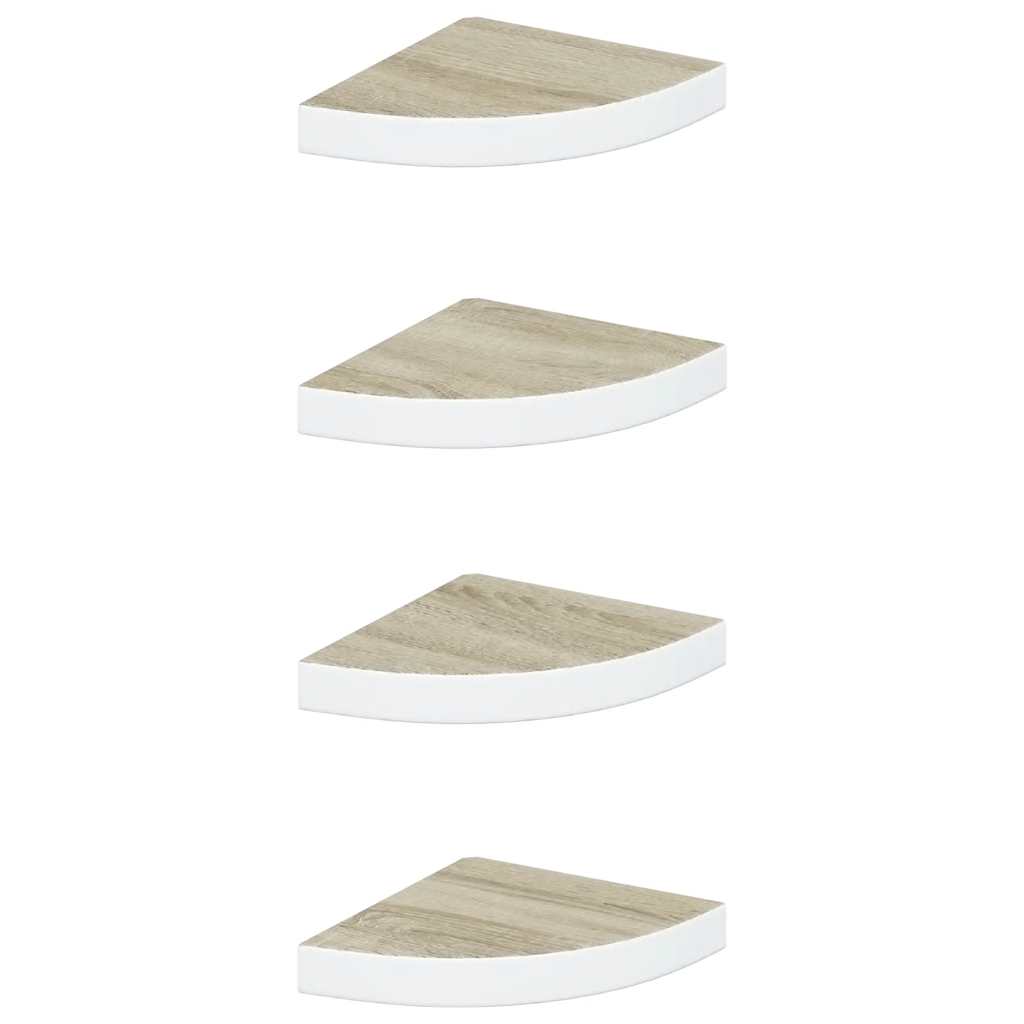 Kutne zidne police 4 kom boja hrasta i bijele 25x25x3,8 cm MDF