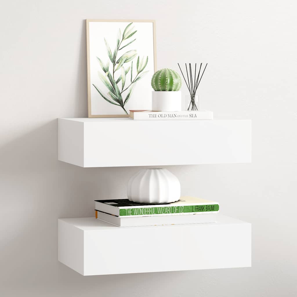 Zidne police s ladicom 2 kom bijele 40 x 23,5 x 10 cm MDF