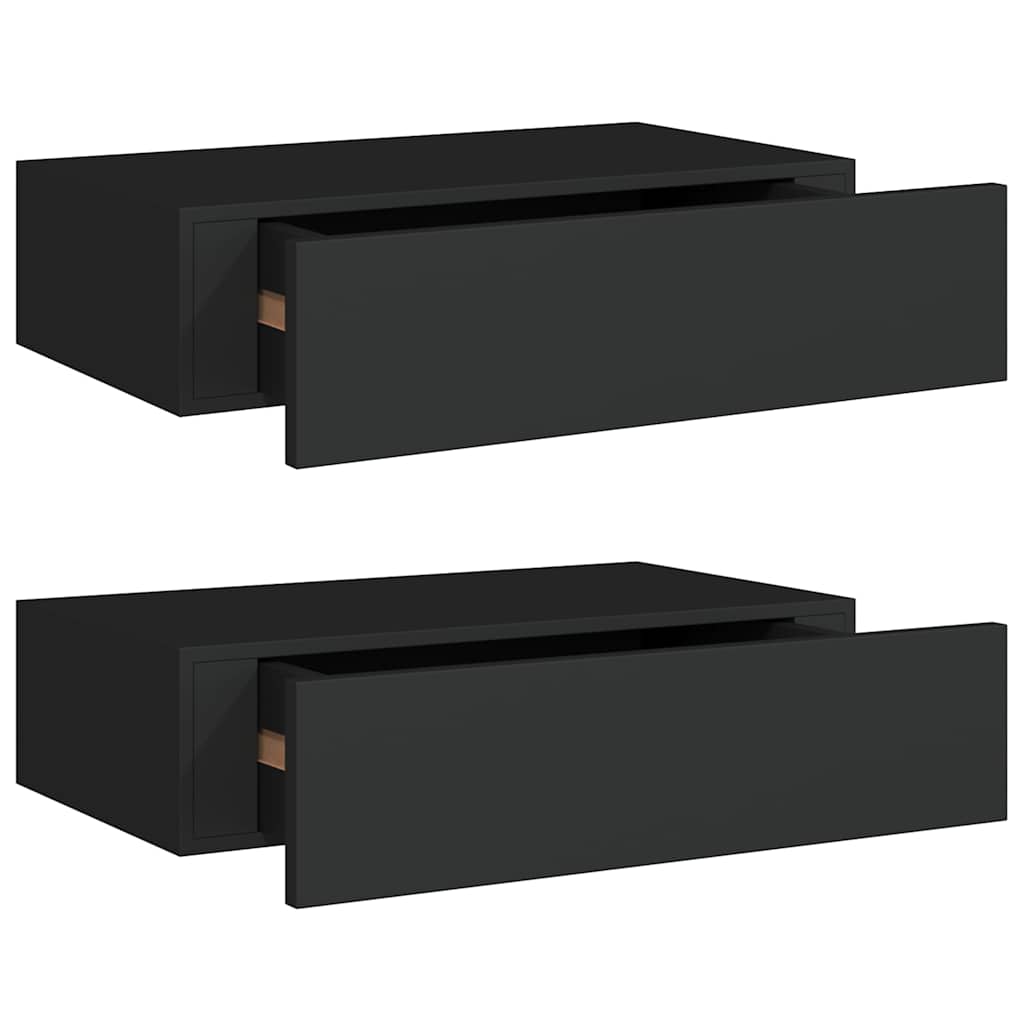 Zidne police s ladicom 2 kom crne 40 x 23,5 x 10 cm MDF