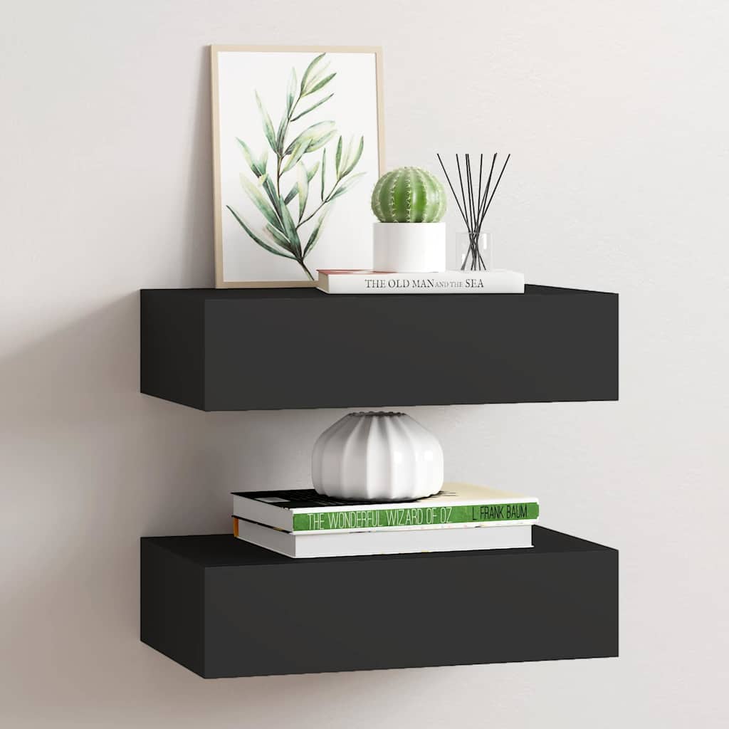 Zidne police s ladicom 2 kom crne 40 x 23,5 x 10 cm MDF