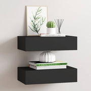 Zidne police s ladicom 2 kom crne 40 x 23,5 x 10 cm MDF