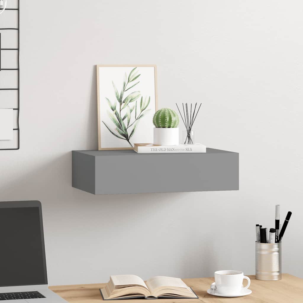 Zidna polica s ladicom siva 40 x 23,5 x 10 cm MDF