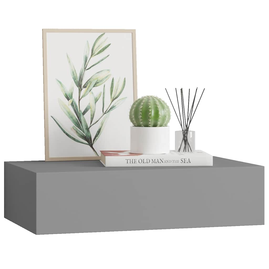 Zidna polica s ladicom siva 40 x 23,5 x 10 cm MDF