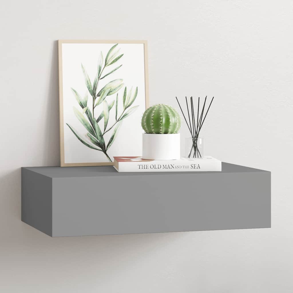 Zidna polica s ladicom siva 40 x 23,5 x 10 cm MDF