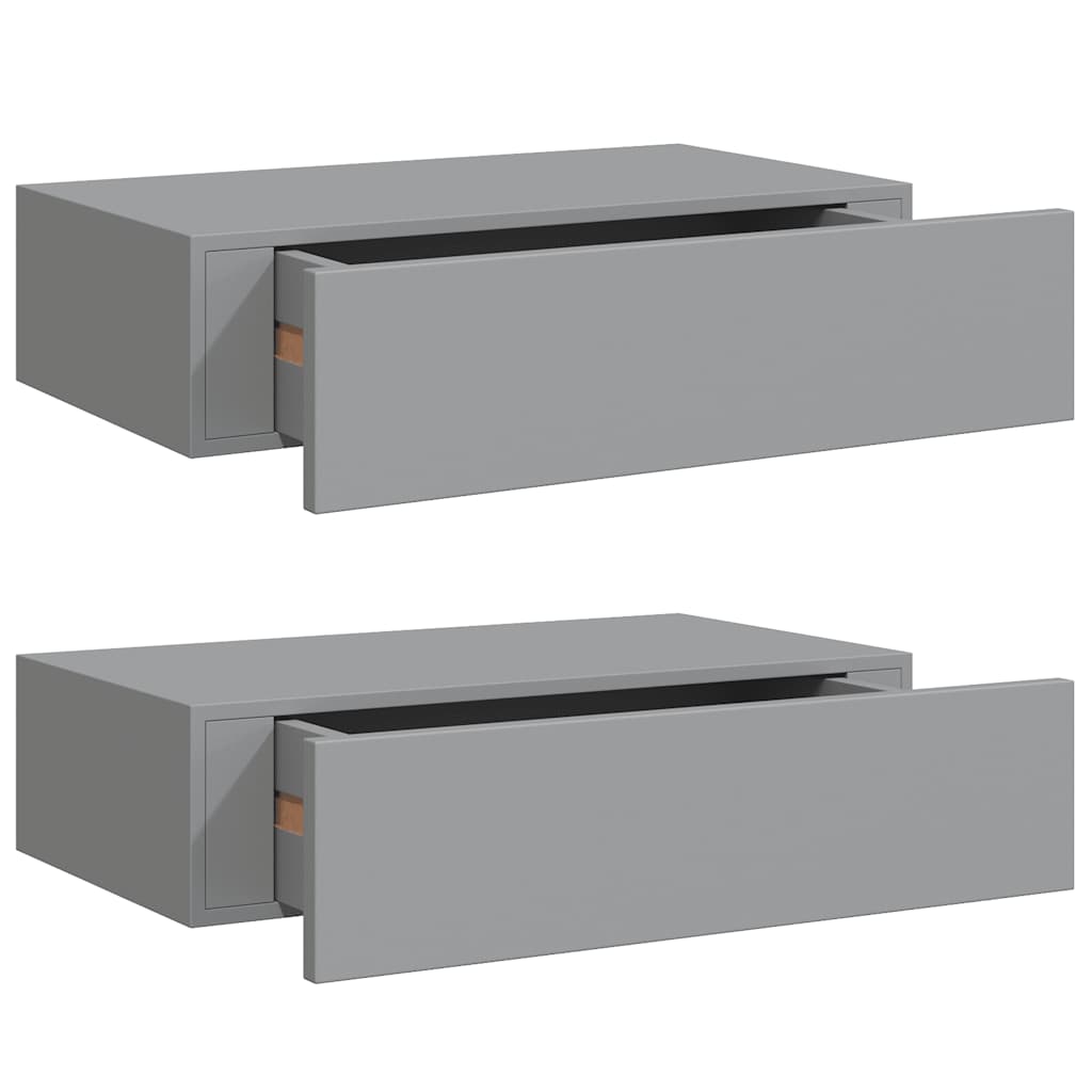 Zidne police s ladicom 2 kom sive 40 x 23,5 x 10 cm MDF