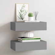 Zidne police s ladicom 2 kom sive 40 x 23,5 x 10 cm MDF