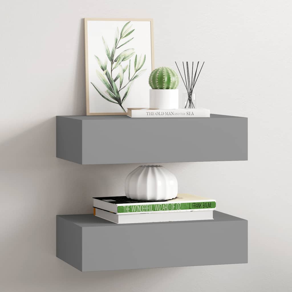 Zidne police s ladicom 2 kom sive 40 x 23,5 x 10 cm MDF