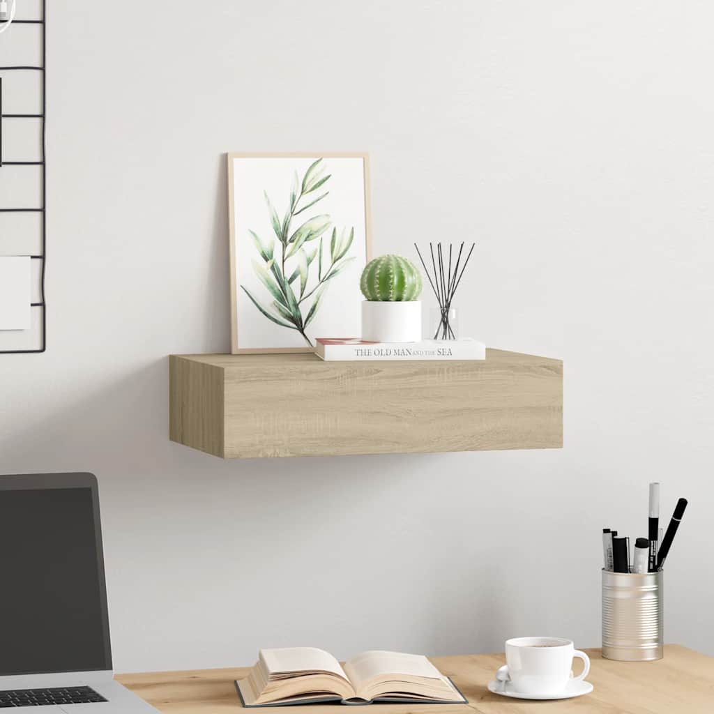 Zidna polica s ladicom boja hrasta 40 x 23,5 x 10 cm MDF