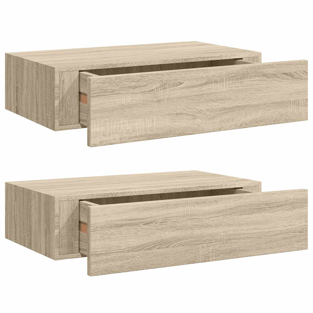 Zidne police s ladicom 2 kom boja hrasta 40 x 23,5 x 10 cm MDF
