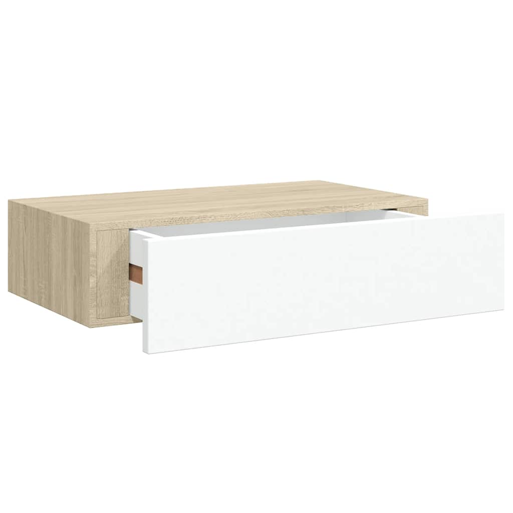 Zidne police s ladicom 2 kom hrast i bijele 40x23,5x10 cm MDF