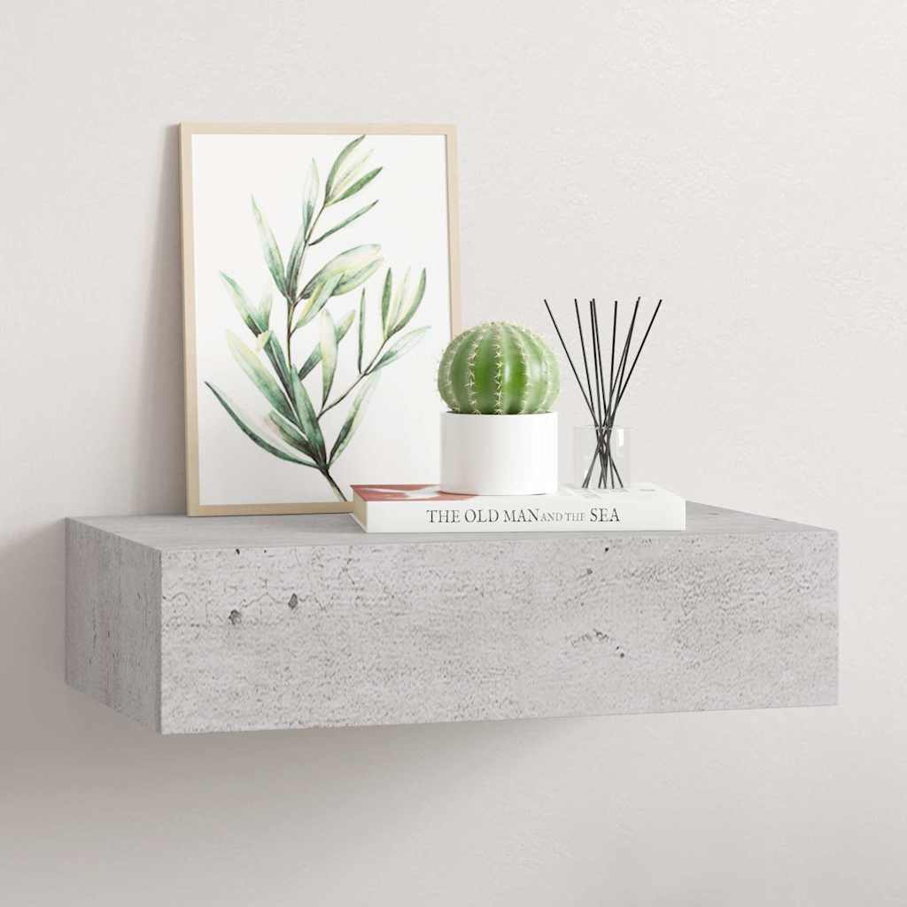 Zidna polica s ladicom siva boja betona 40 x 23,5 x 10 cm MDF