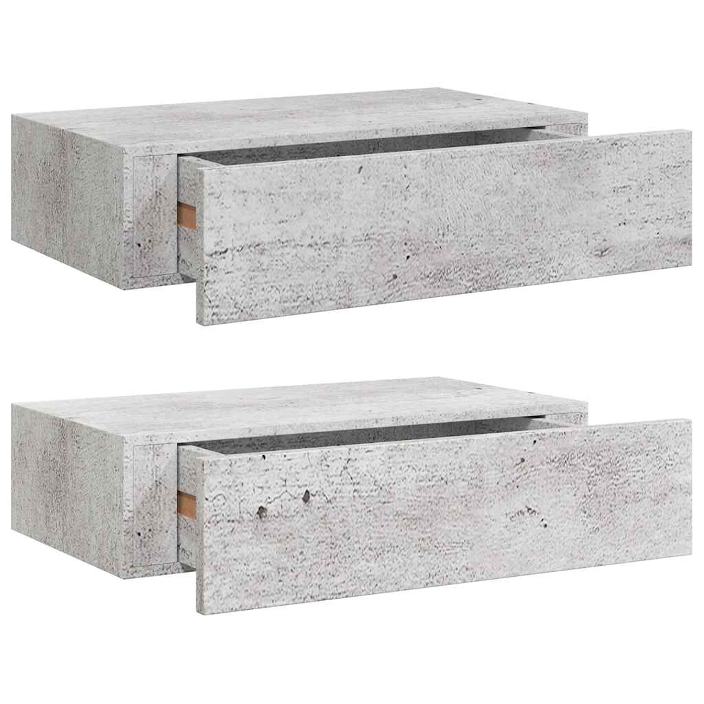 Zidne police s ladicom 2 kom boja betona 40 x 23,5 x 10 cm MDF