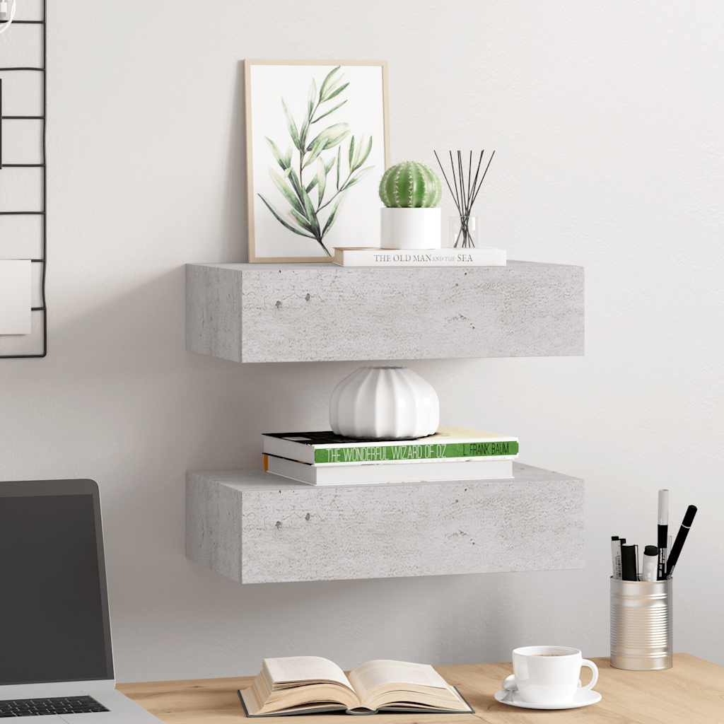 Zidne police s ladicom 2 kom boja betona 40 x 23,5 x 10 cm MDF