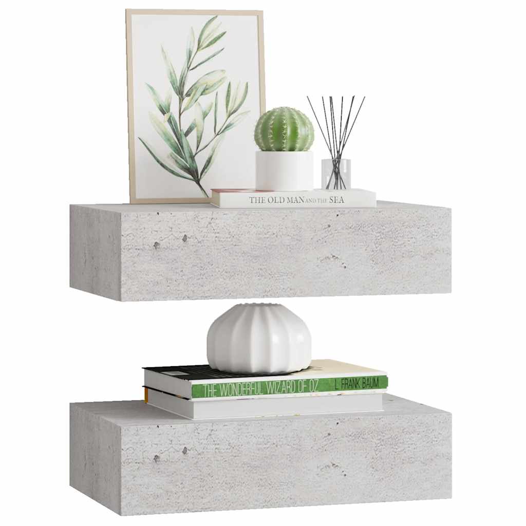 Zidne police s ladicom 2 kom boja betona 40 x 23,5 x 10 cm MDF