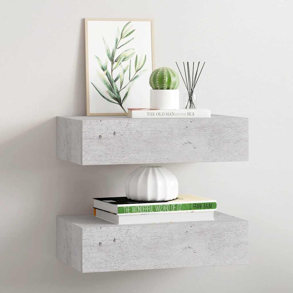 Zidne police s ladicom 2 kom boja betona 40 x 23,5 x 10 cm MDF