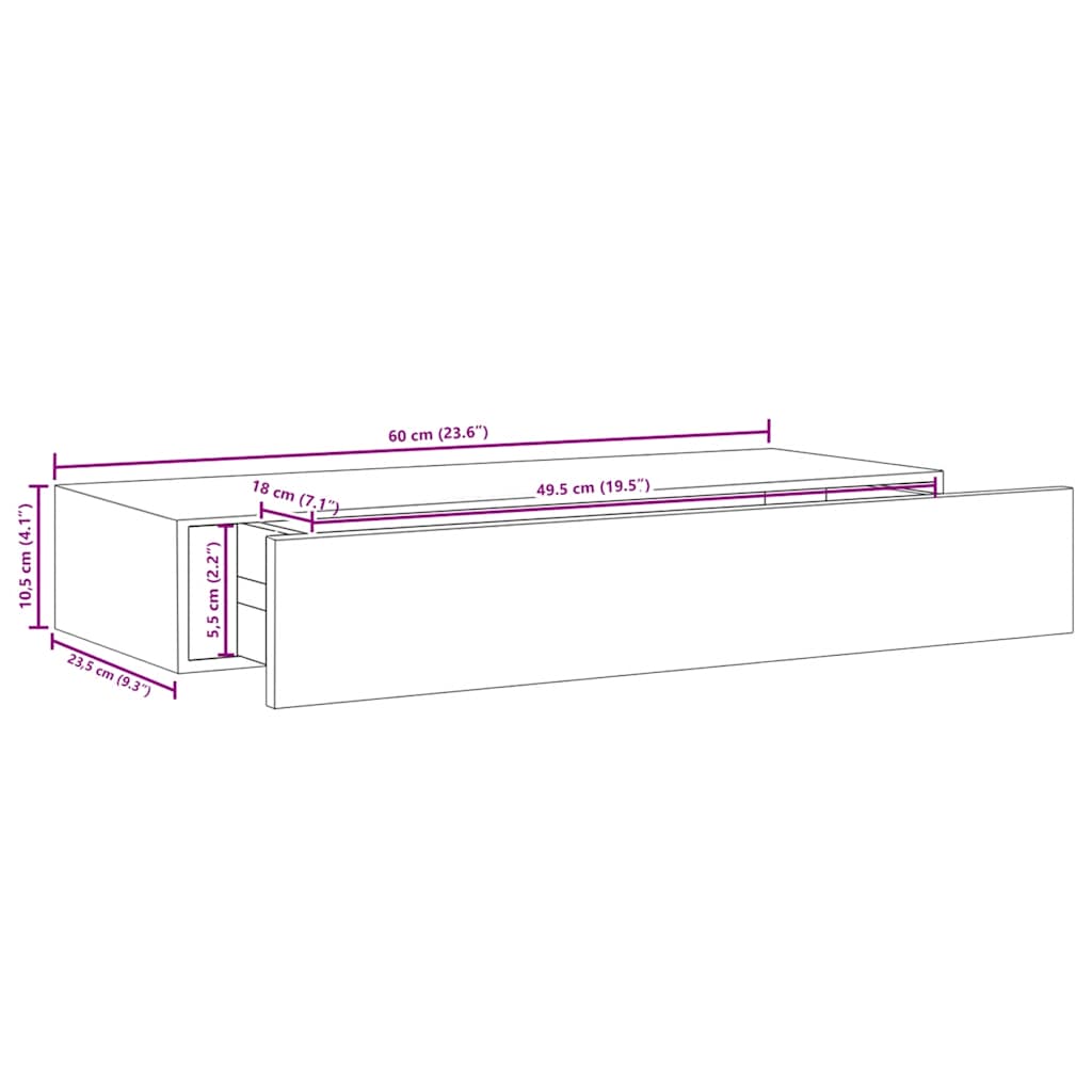 Zidne police s ladicom 2 kom bijele 60 x 23,5 x 10 cm MDF