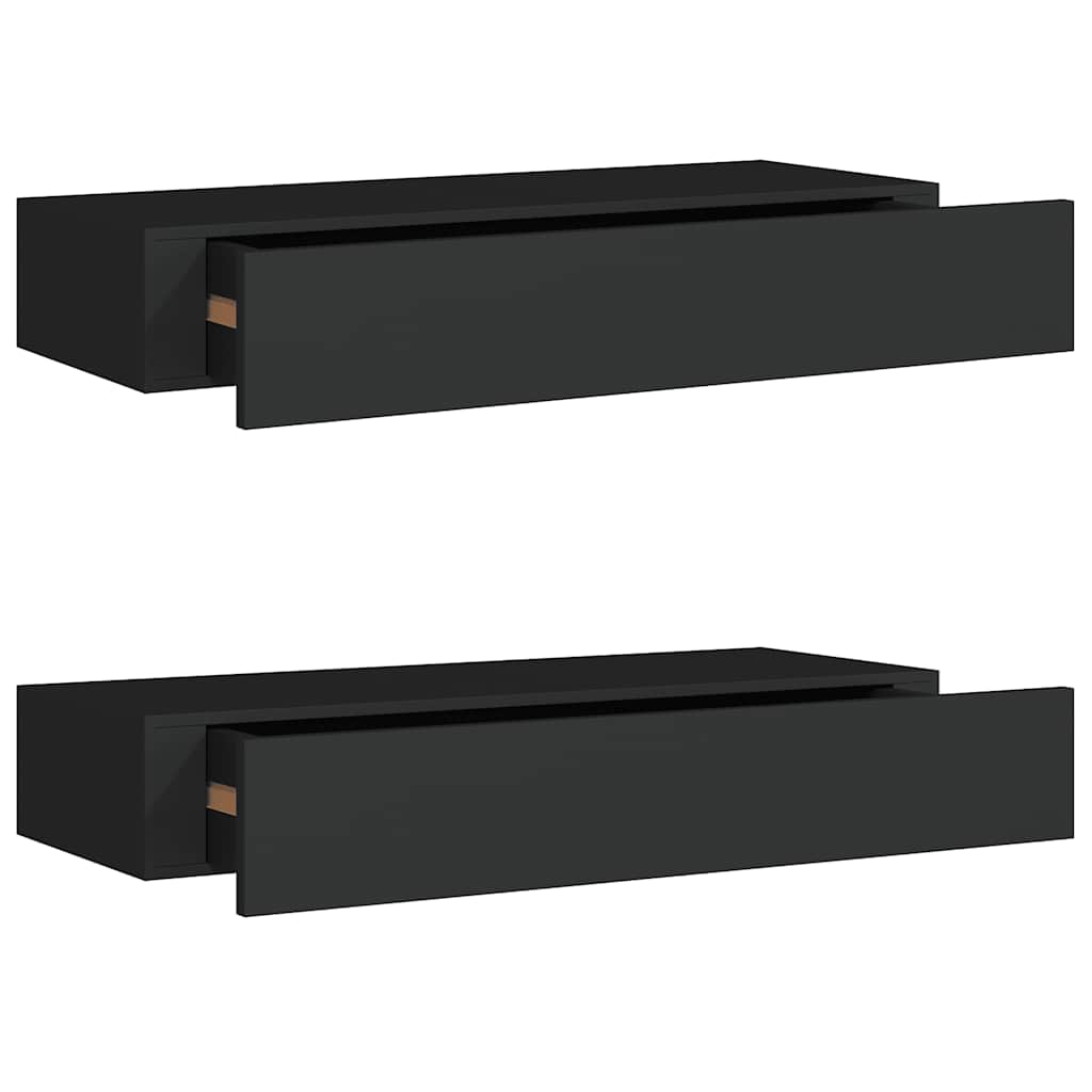 Zidne police s ladicom 2 kom crne 60 x 23,5 x 10 cm MDF