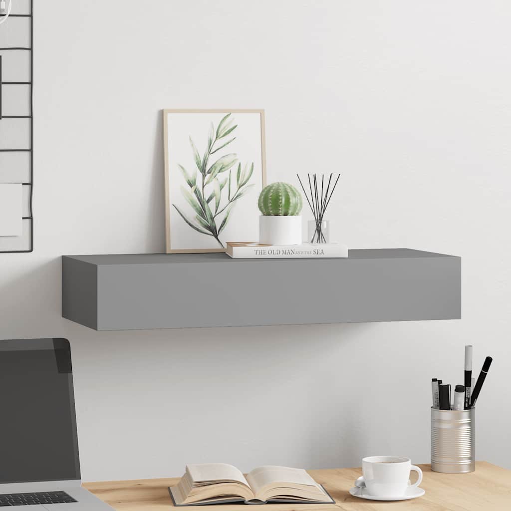 Zidna polica s ladicom siva 60 x 23,5 x 10 cm MDF