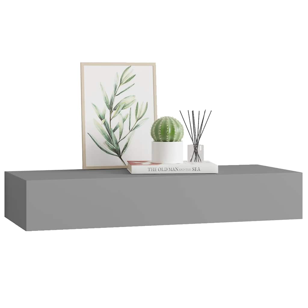 Zidna polica s ladicom siva 60 x 23,5 x 10 cm MDF