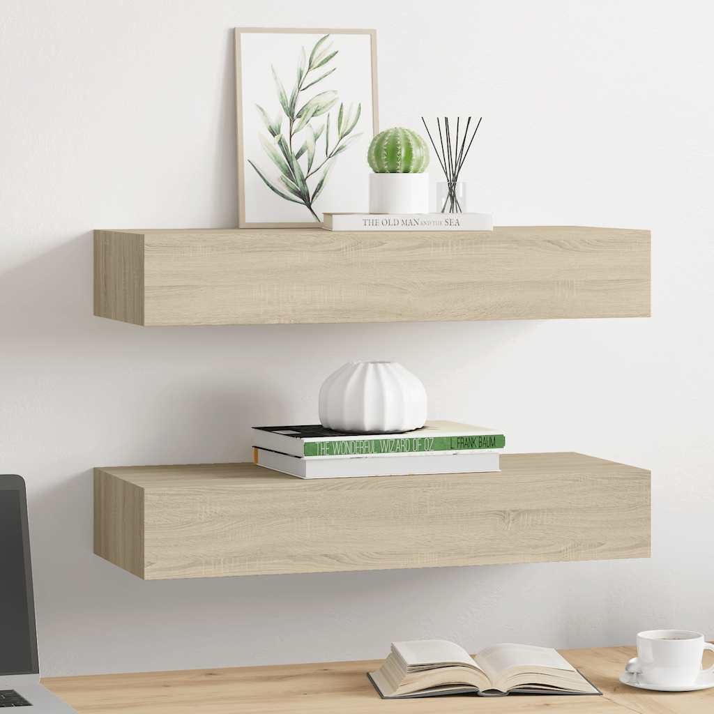 Zidne police s ladicom 2 kom boja hrasta 60 x 23,5 x 10 cm MDF