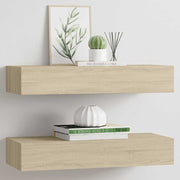 Zidne police s ladicom 2 kom boja hrasta 60 x 23,5 x 10 cm MDF