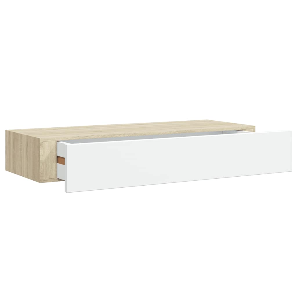 Zidne police s ladicama 2 kom. hrast i bijela 60x23,5x10 cm MDF