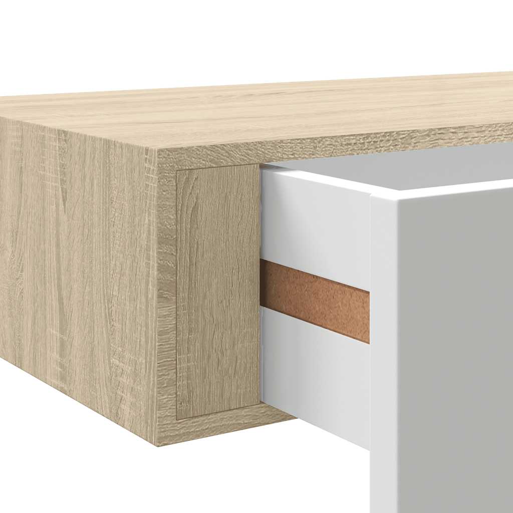 Zidne police s ladicama 2 kom. hrast i bijela 60x23,5x10 cm MDF