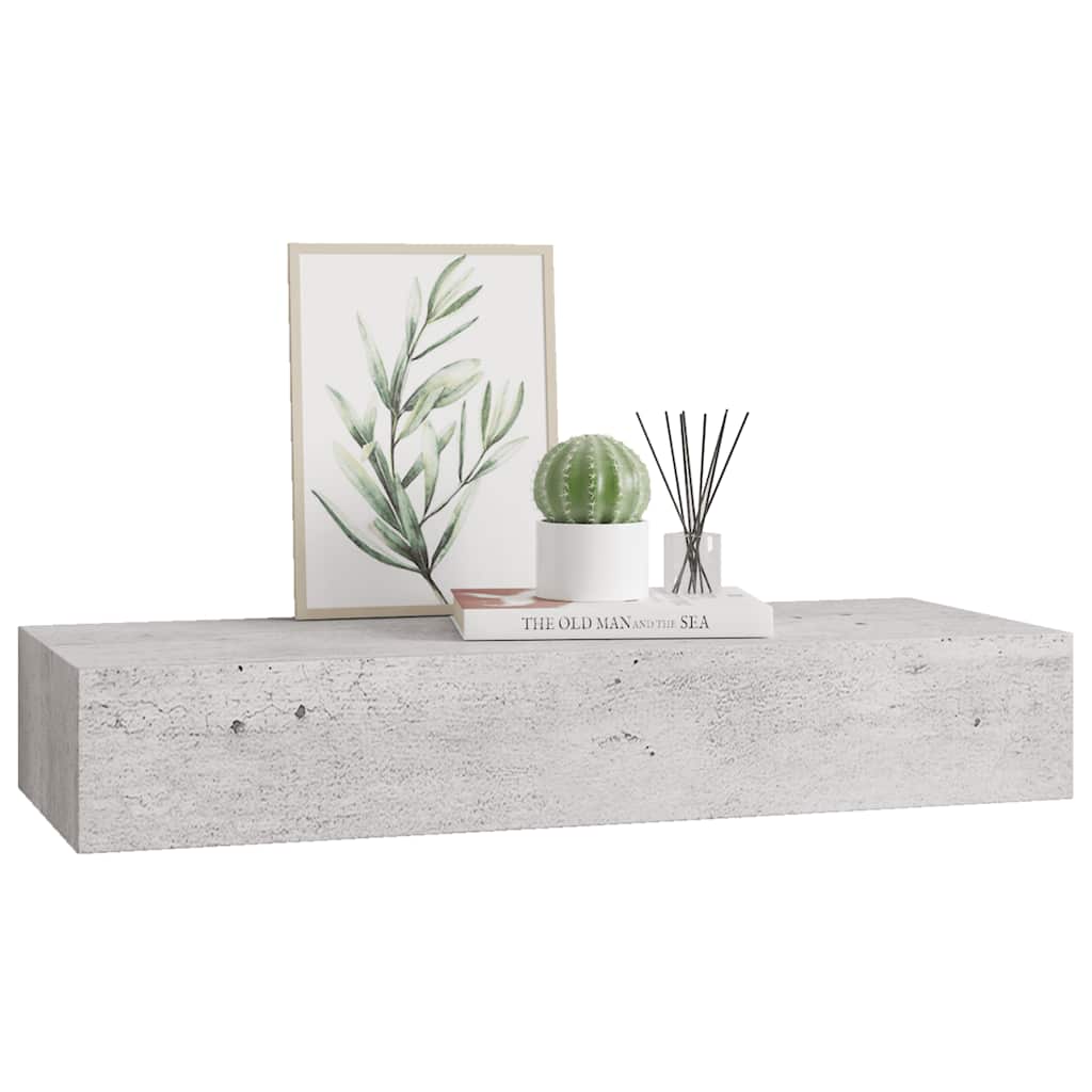 Zidna polica s ladicom siva boja betona 60 x 23,5 x 10 cm MDF
