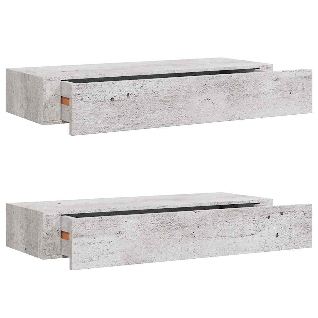Zidne police s ladicom 2 kom boja betona 60 x 23,5 x 10 cm MDF