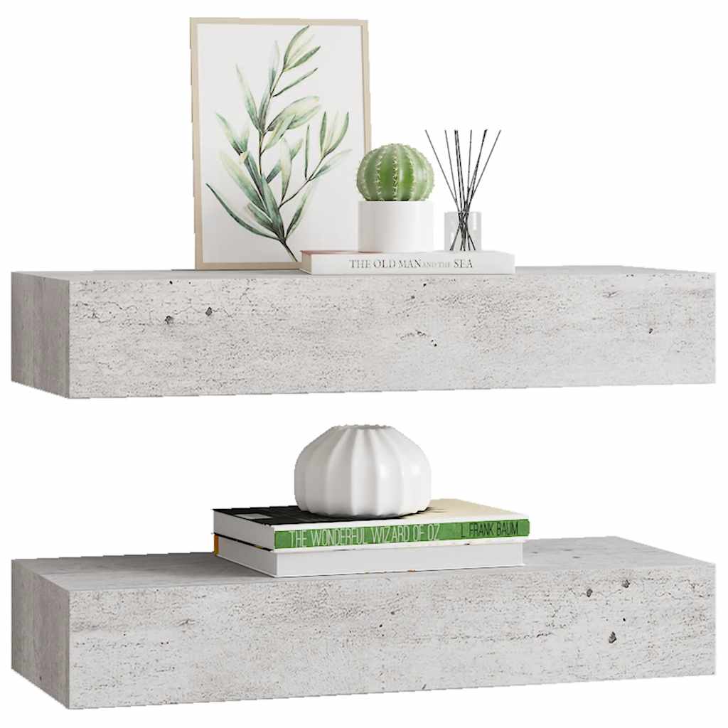 Zidne police s ladicom 2 kom boja betona 60 x 23,5 x 10 cm MDF