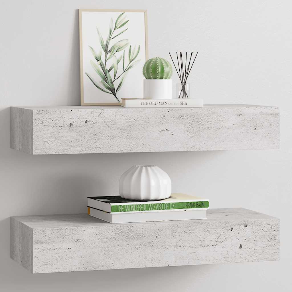 Zidne police s ladicom 2 kom boja betona 60 x 23,5 x 10 cm MDF