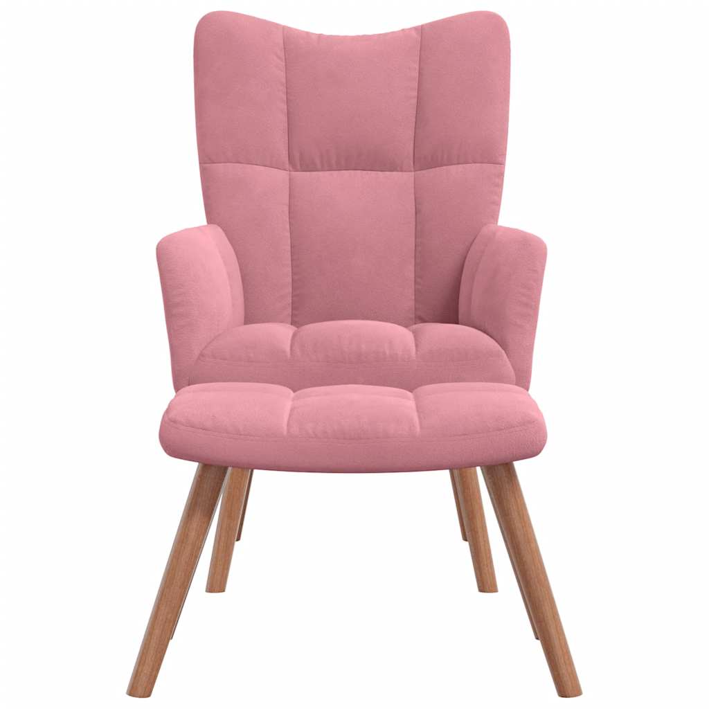Stolica za opuštanje s osloncem za noge ružičasta baršunasta