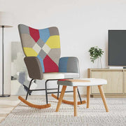 Stolica za ljuljanje s osloncem za noge patchwork od tkanine