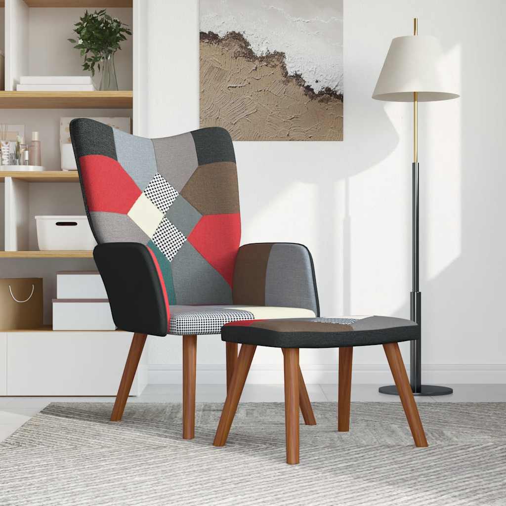 Stolica za opuštanje s osloncem za noge patchwork od tkanine
