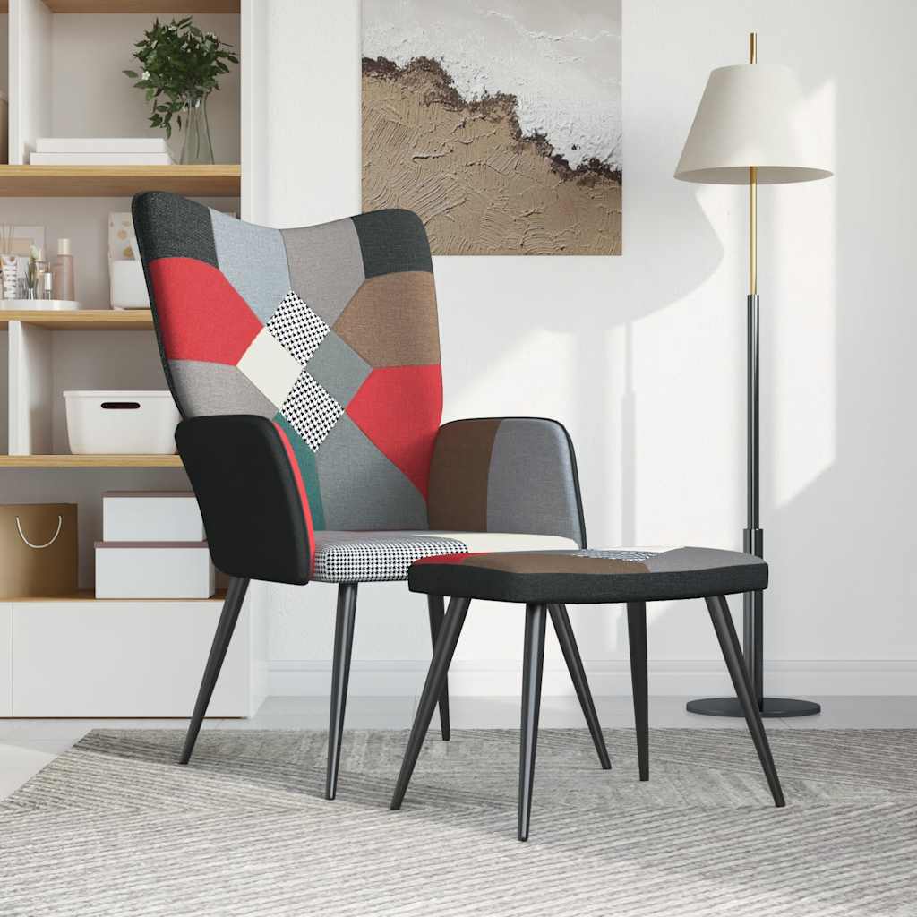 Stolica za opuštanje s osloncem za noge patchwork od tkanine