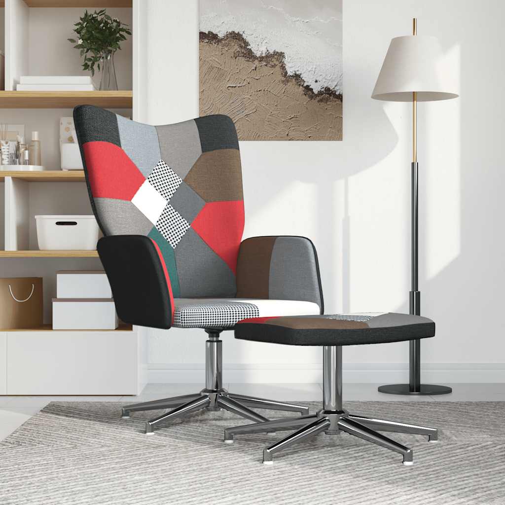 Stolica za opuštanje s osloncem za noge patchwork od tkanine