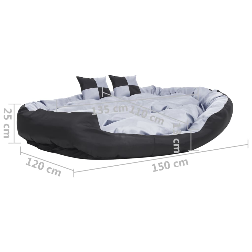 Dvostrani perivi jastuk za pse sivo-crni 150 x 120 x 25 cm