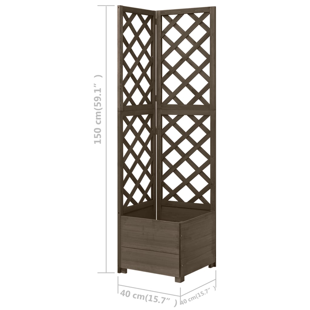 Kutna sadilica s rešetkom siva 40x40x150 cm od masivne jelovine