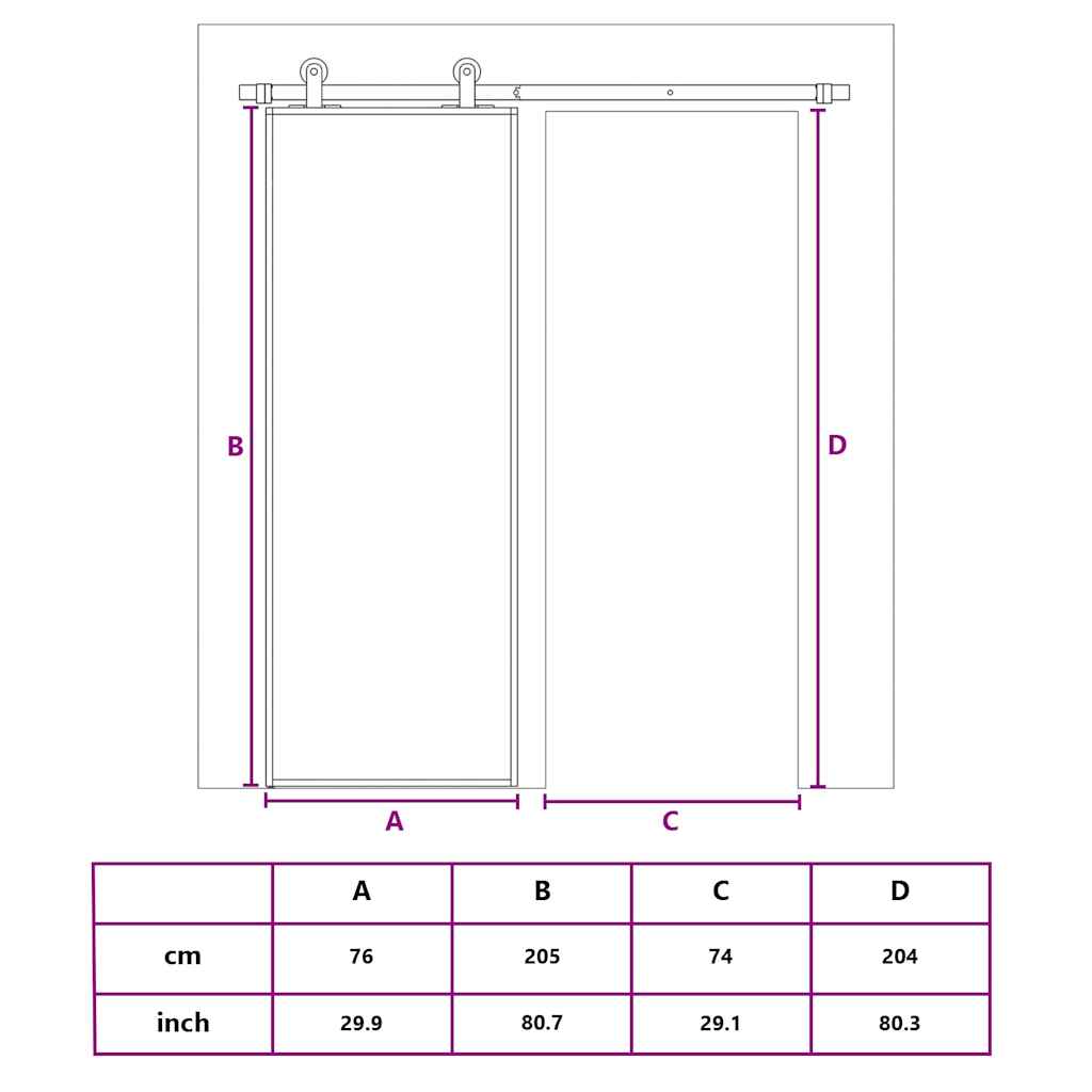 Klizna vrata od stakla ESG i aluminija 76 x 205 cm crna