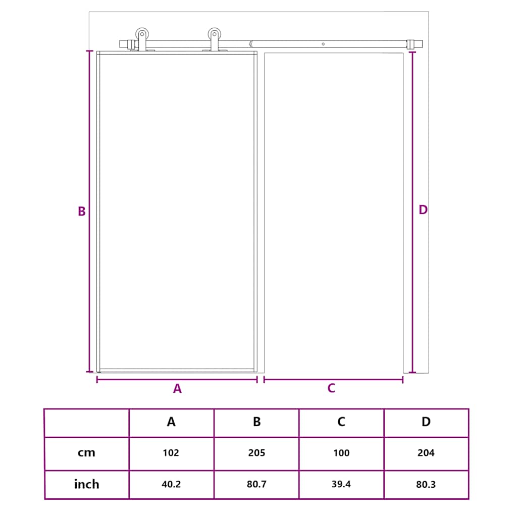 Klizna vrata od stakla ESG i aluminija 102 x 205 cm crna