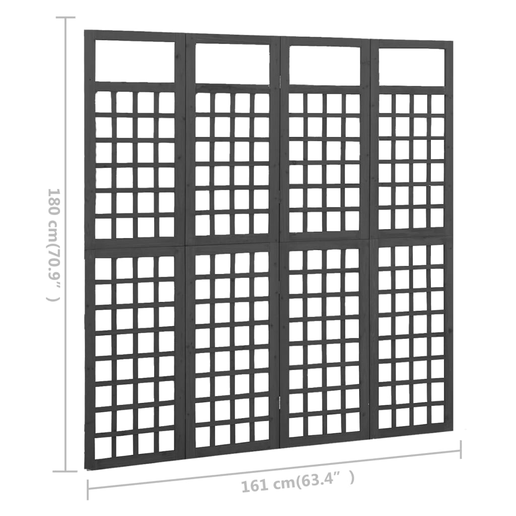 Sobna pregrada / rešetka s 4 panela od jelovine 161x180 cm crna