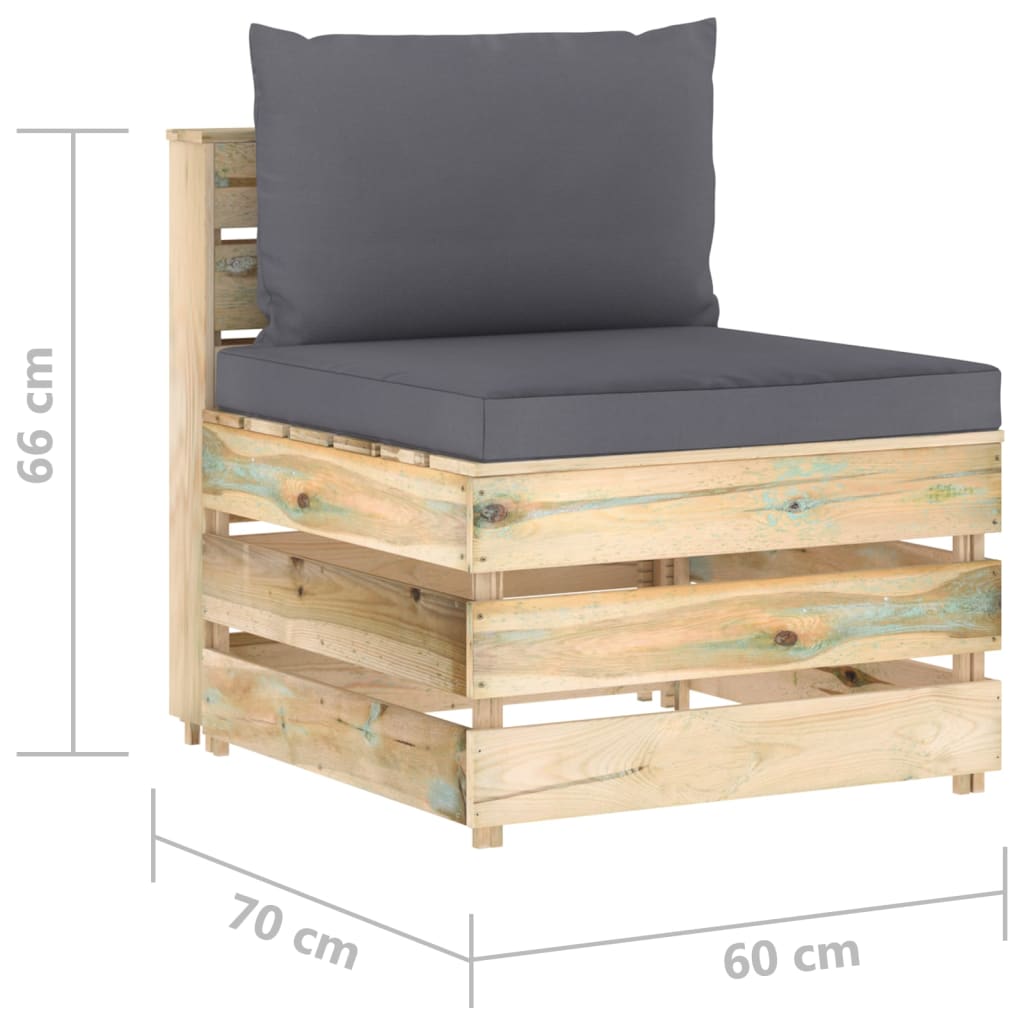 Modularna srednja sofa s jastucima od zeleno impregniranog drva