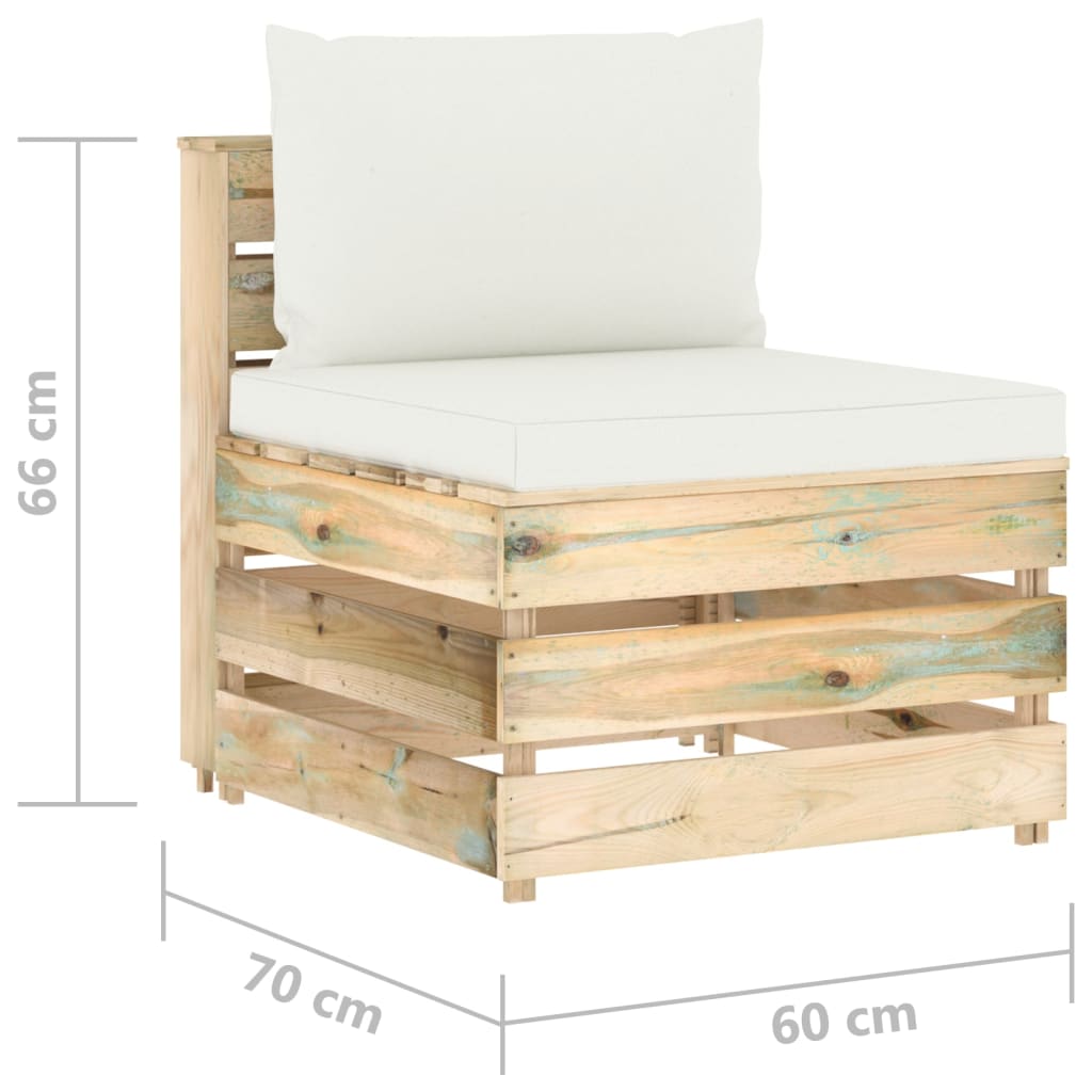 Modularna srednja sofa s jastucima od zeleno impregniranog drva