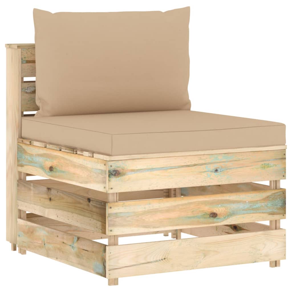 Modularna srednja sofa s jastucima od zeleno impregniranog drva