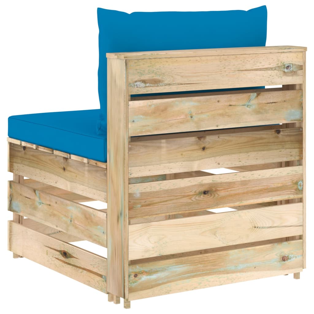 Modularna srednja sofa s jastucima od zeleno impregniranog drva