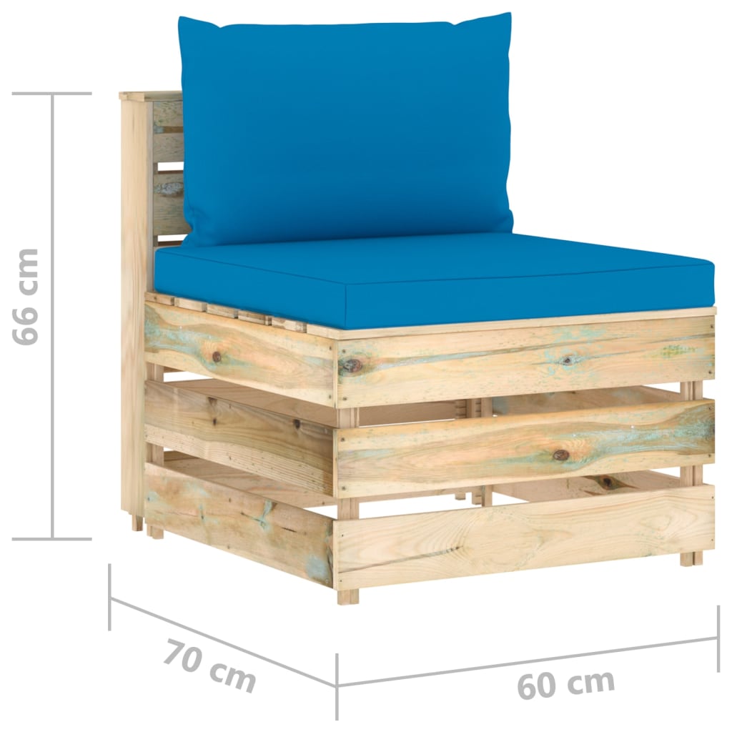 Modularna srednja sofa s jastucima od zeleno impregniranog drva